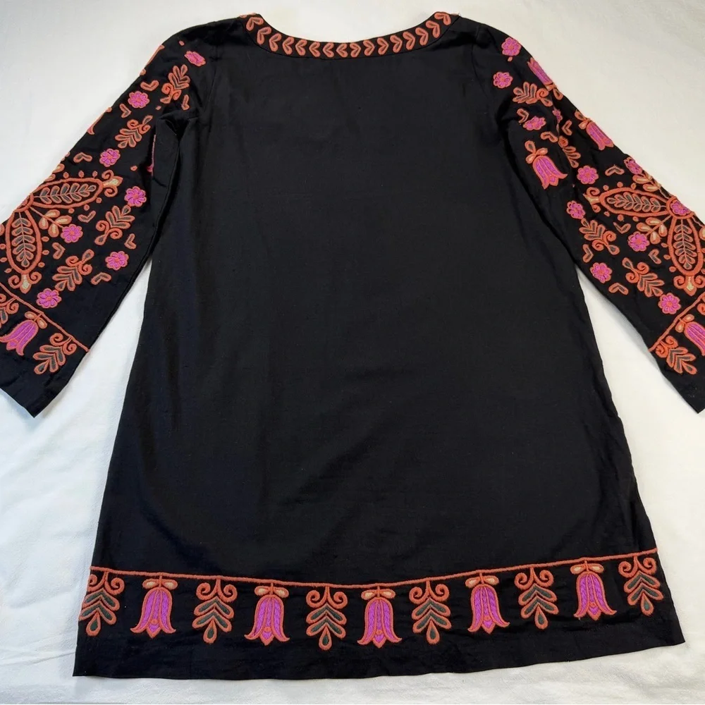 Roller Rabbit Black Pink Embroidered Boho Mini Dress Tunic Shift Dress XS - Picture 12 of 12